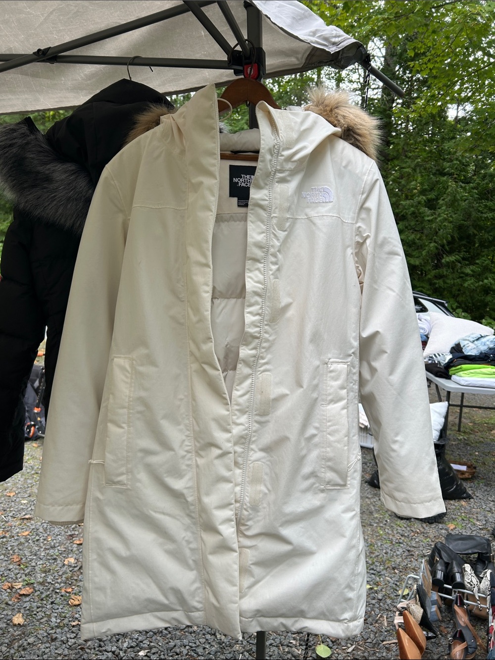 The North Face Women's Cream Hooded Parka with Faux Fur Trim